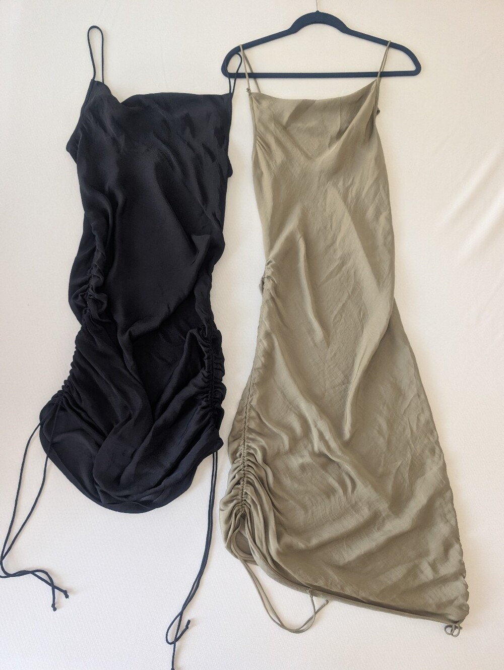 2 Free People Day to Night Convertible Black Khaki Slip Dress Ruched M